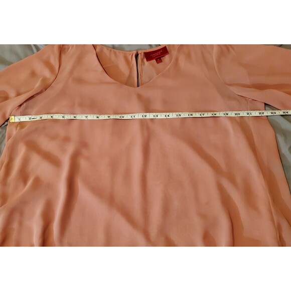 Women's Pink Semi Sheer Boho Blouse Size M Long Flounce Flowy Sleeve V-Neck - Picture 4 of 9